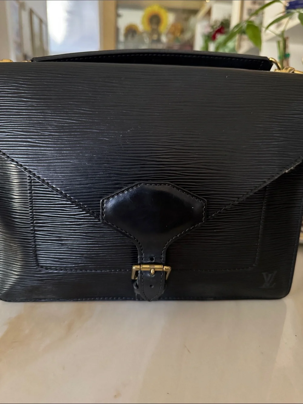 Louis Vuitton Black Epi Leather Satchel with Gold Hardware